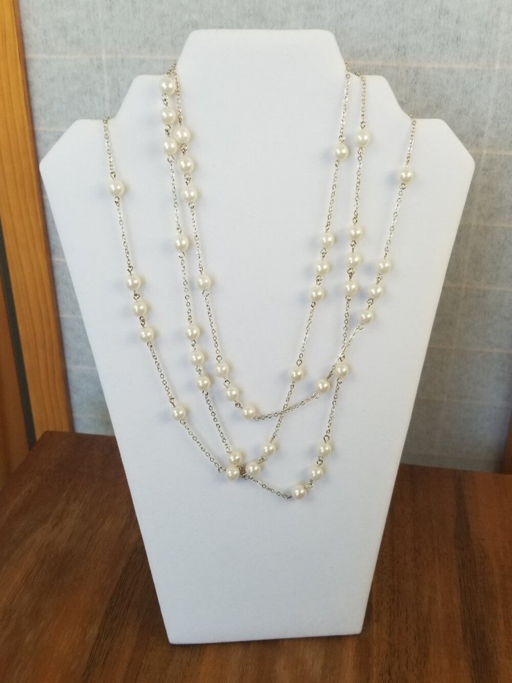 Premier Designs Collette Silver and Pearl Long Layering Necklace 60"